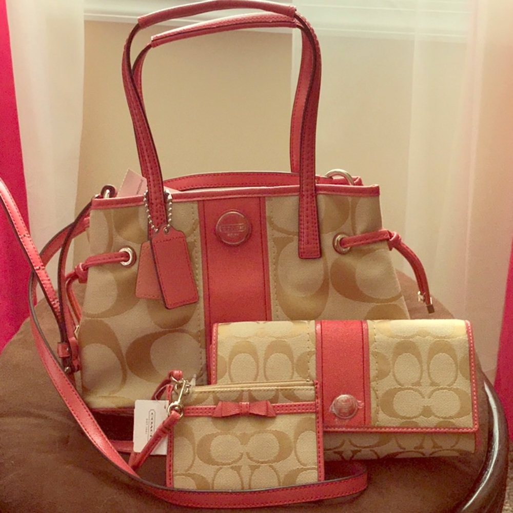 NWT Coach Stripe Mini Carryall, wallet & ID holder.